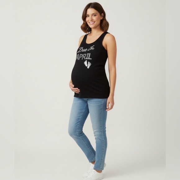 🤰Motherhood Maternity Black Rhinestone Tank - “Due in April” - size M *** NWT** - Picture 4 of 12